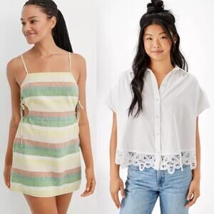 NWT Aerie Cut Out Mini Dress & American Eagle Oversized Resort Shirt Bundle S